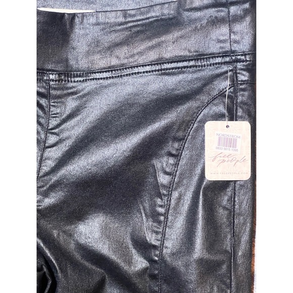 NWT‎ Free People Double Dutch Slit Skinny Pants Faux Leather Coated Black Size S - Picture 5 of 14